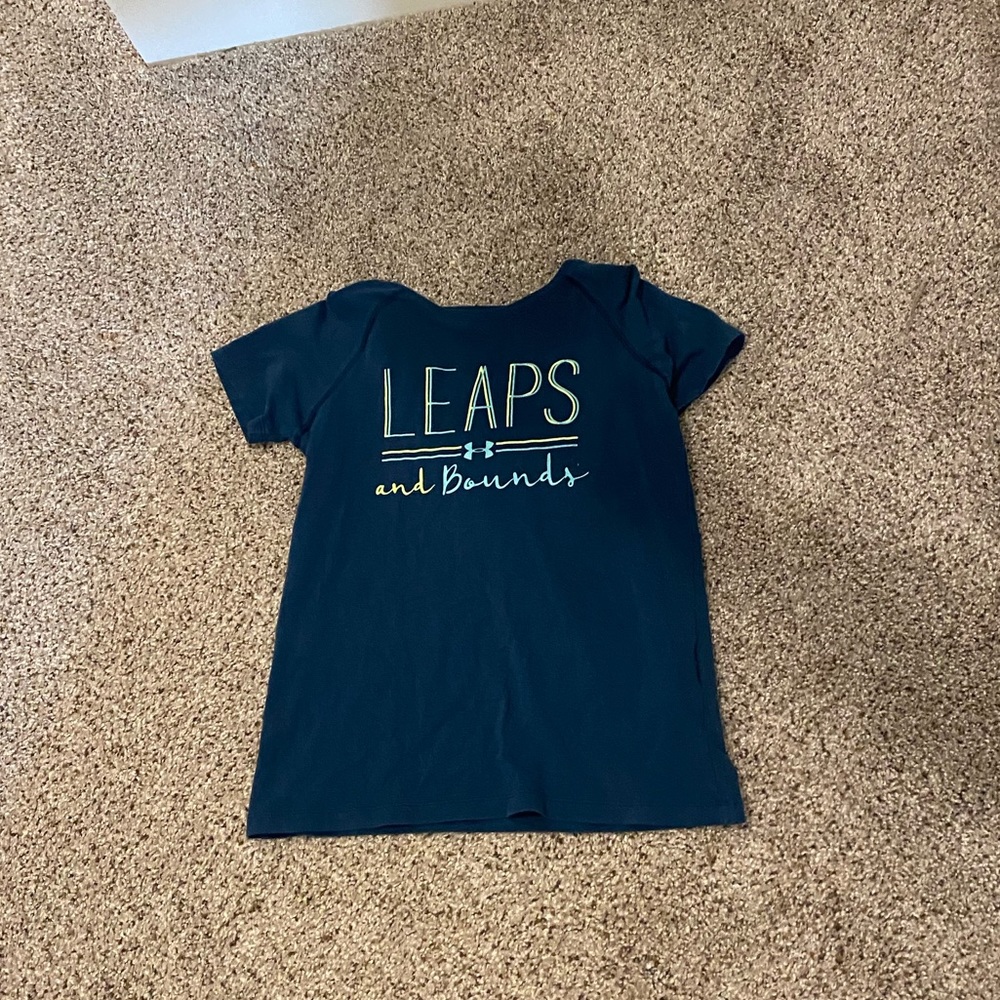 A super cute under armour shirt bluish greenish color size youth medium